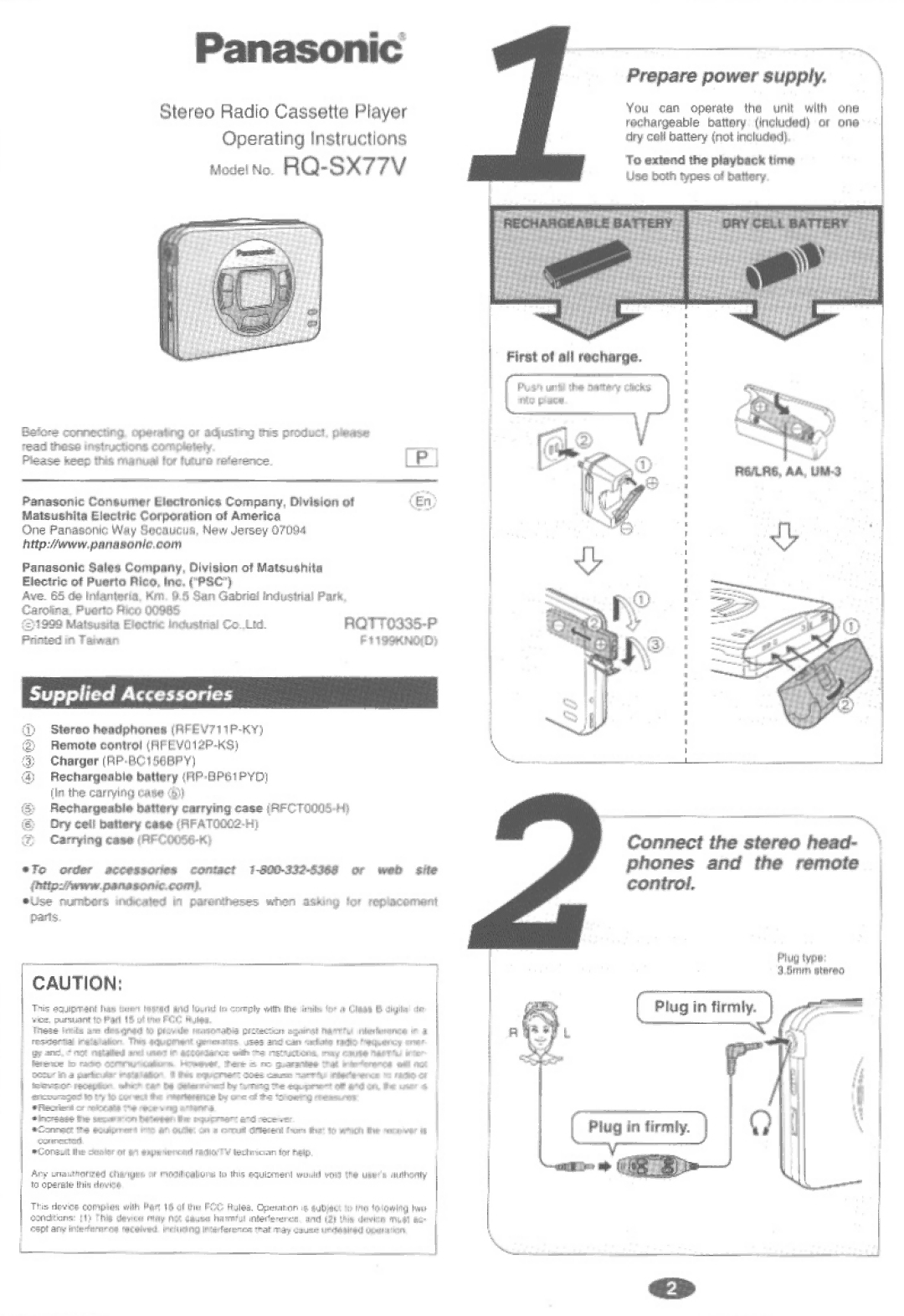 Panasonic RQ-SX77V manual 