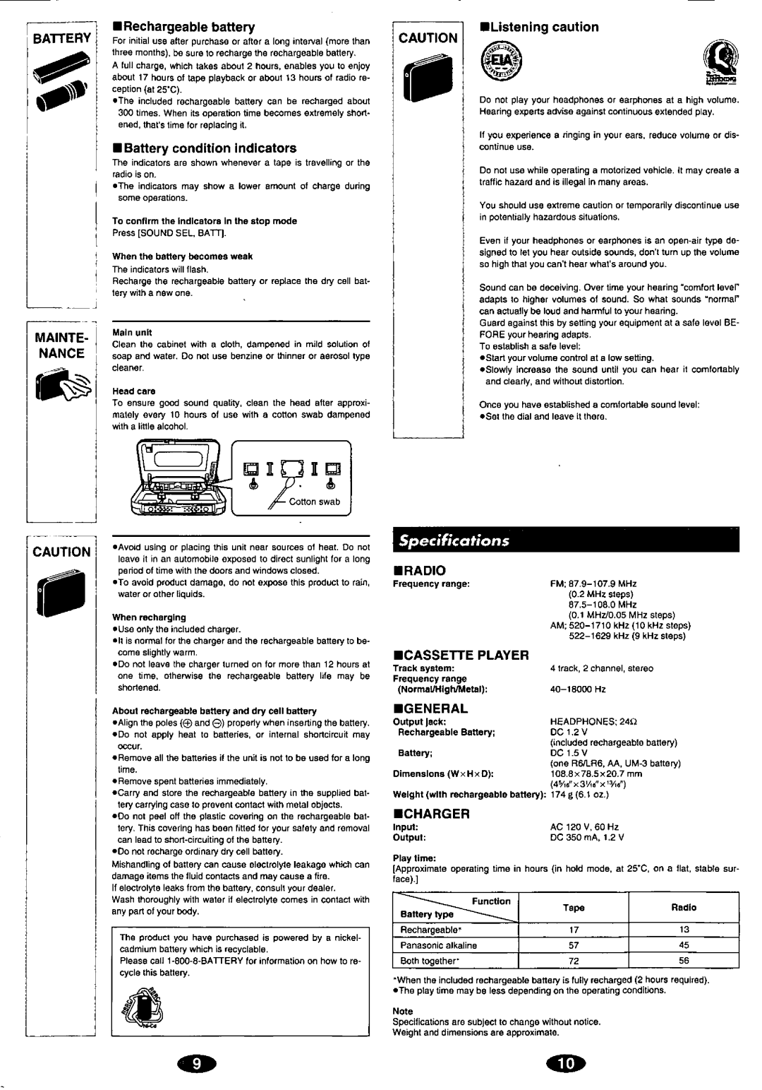 Panasonic RQ-SX77V manual 