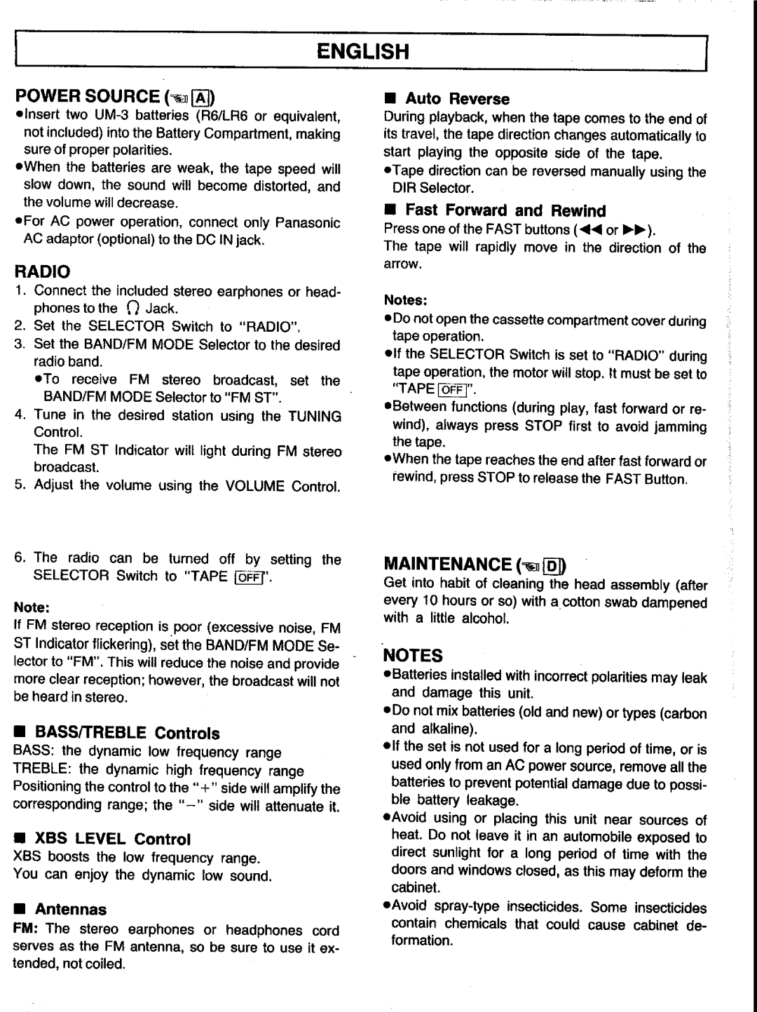 Panasonic RQ-V161 manual 