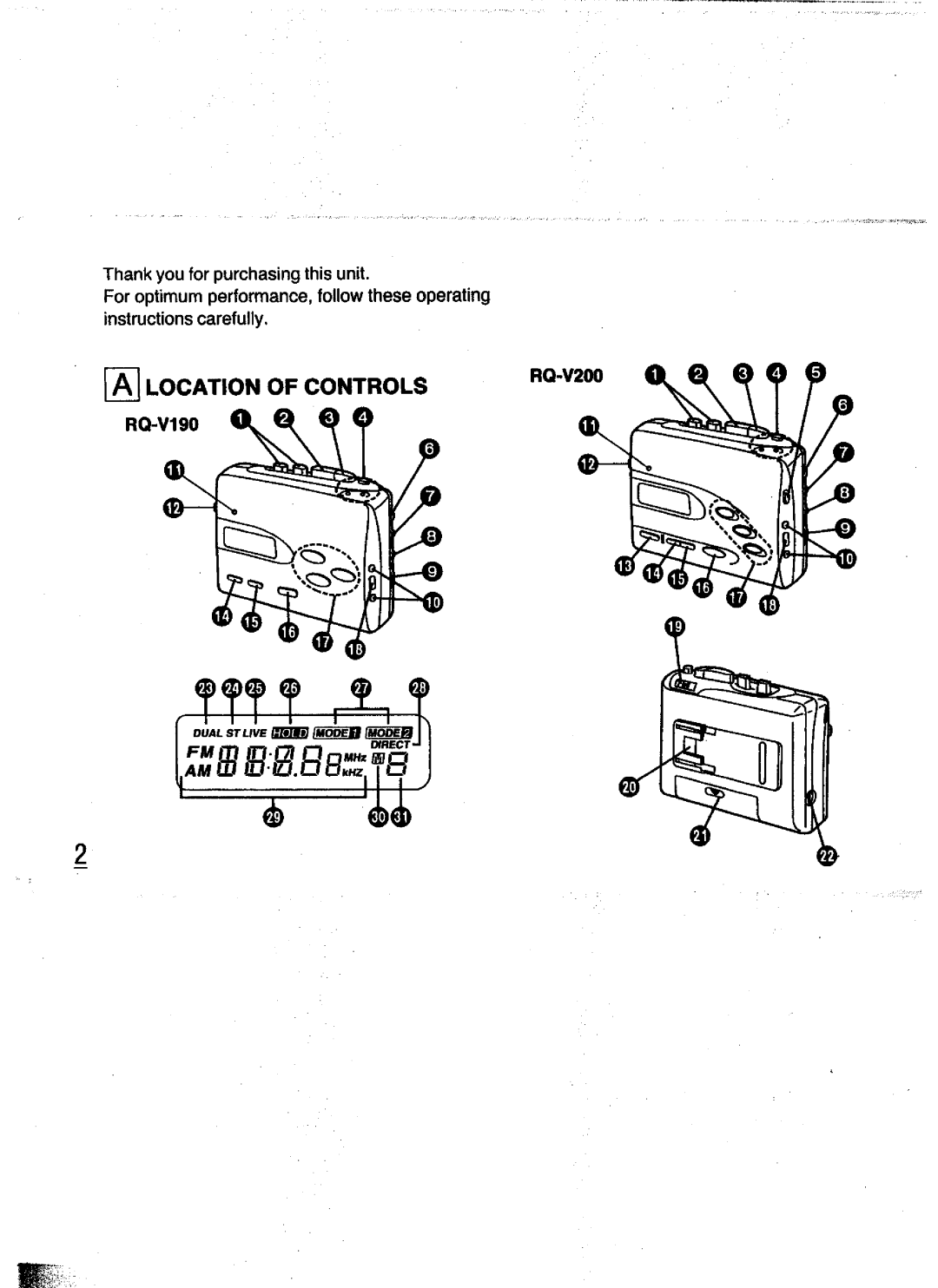 Panasonic RQ-V190, RQ-V200 manual 