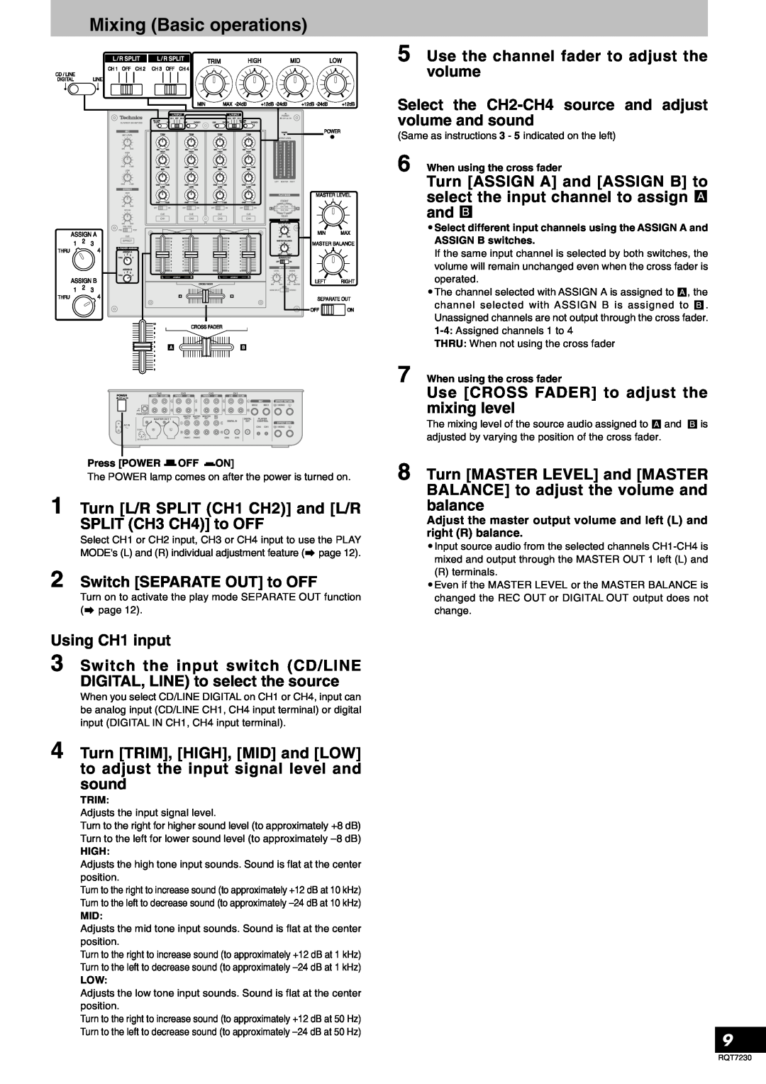 Panasonic SH-MZ1200, RQT7230-3Y operating instructions Mixing Basic operations 