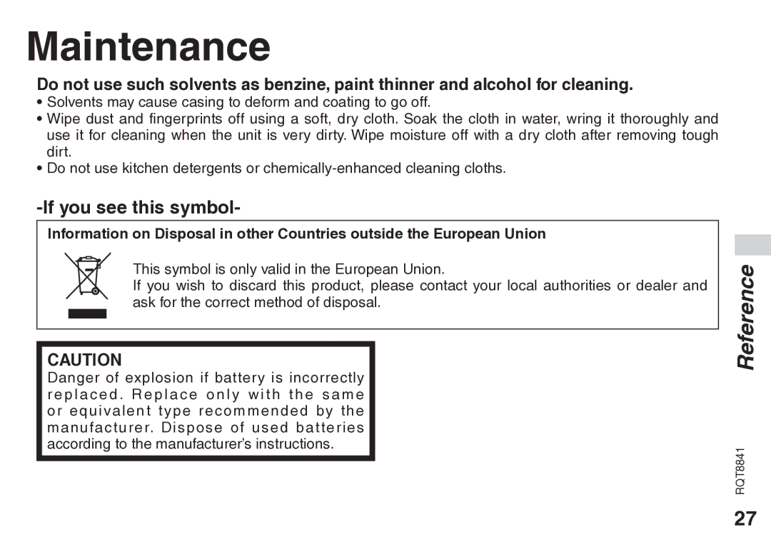 Panasonic RQT8841-P operating instructions Maintenance, If you see this symbol 