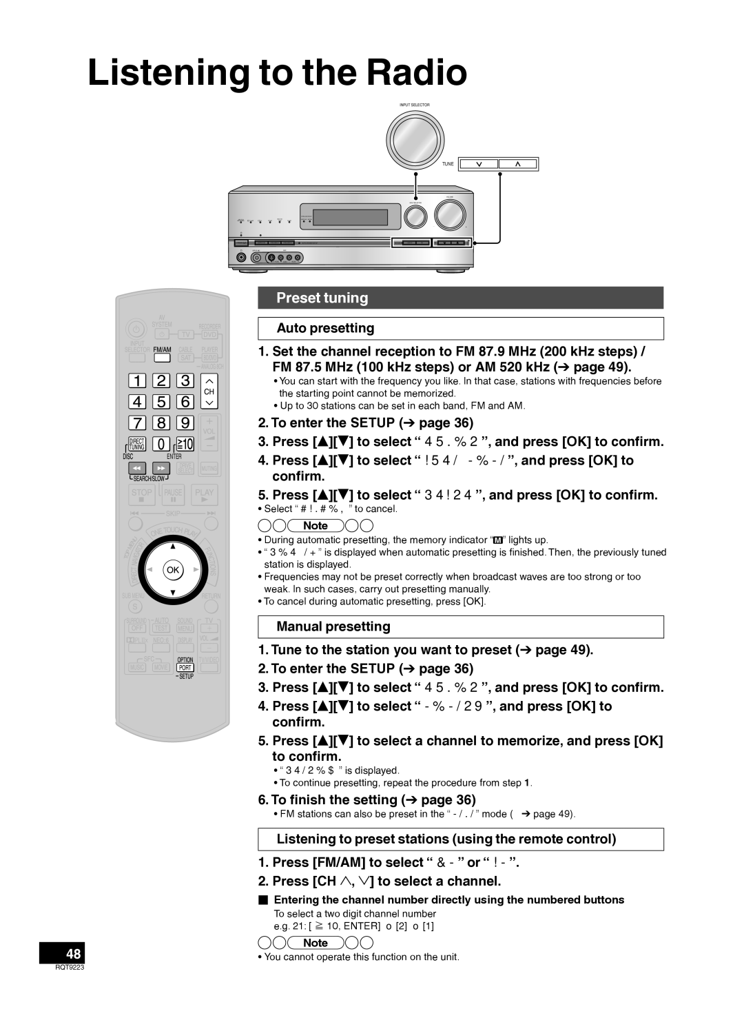 Panasonic RQT9223-Y, H0608VC0 warranty Listening to the Radio, Preset tuning 