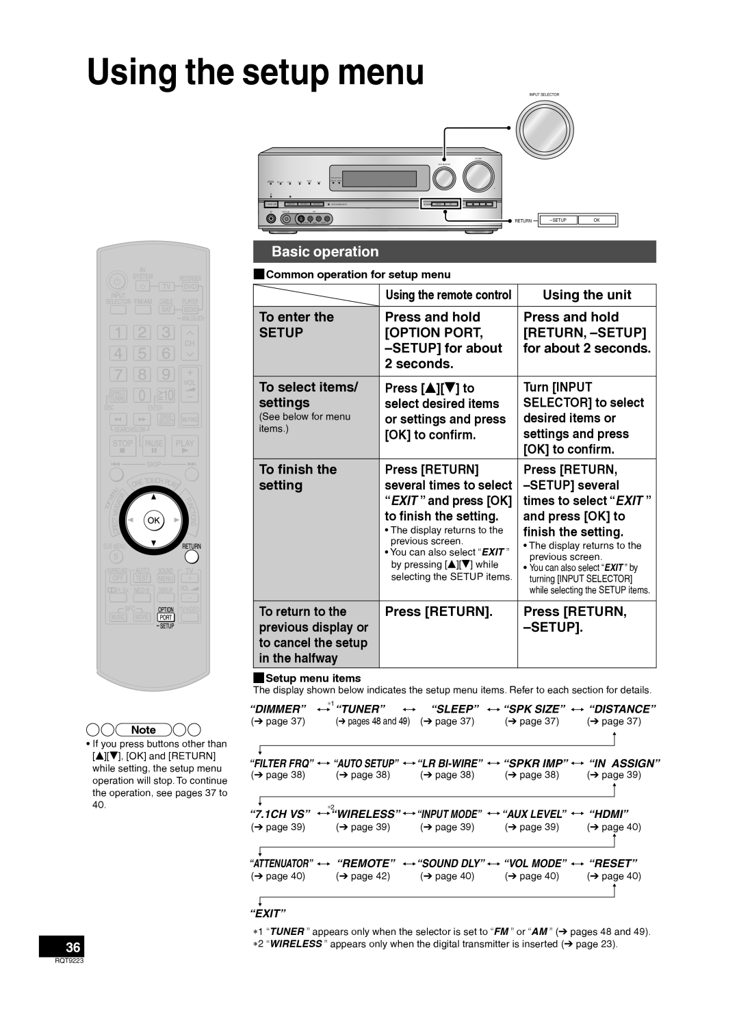 Panasonic RQT9223-Y, H0608VC0 warranty Using the setup menu, Basic operation 