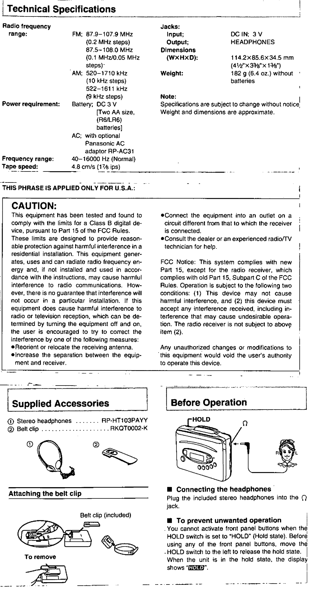 Panasonic RQV80 manual 