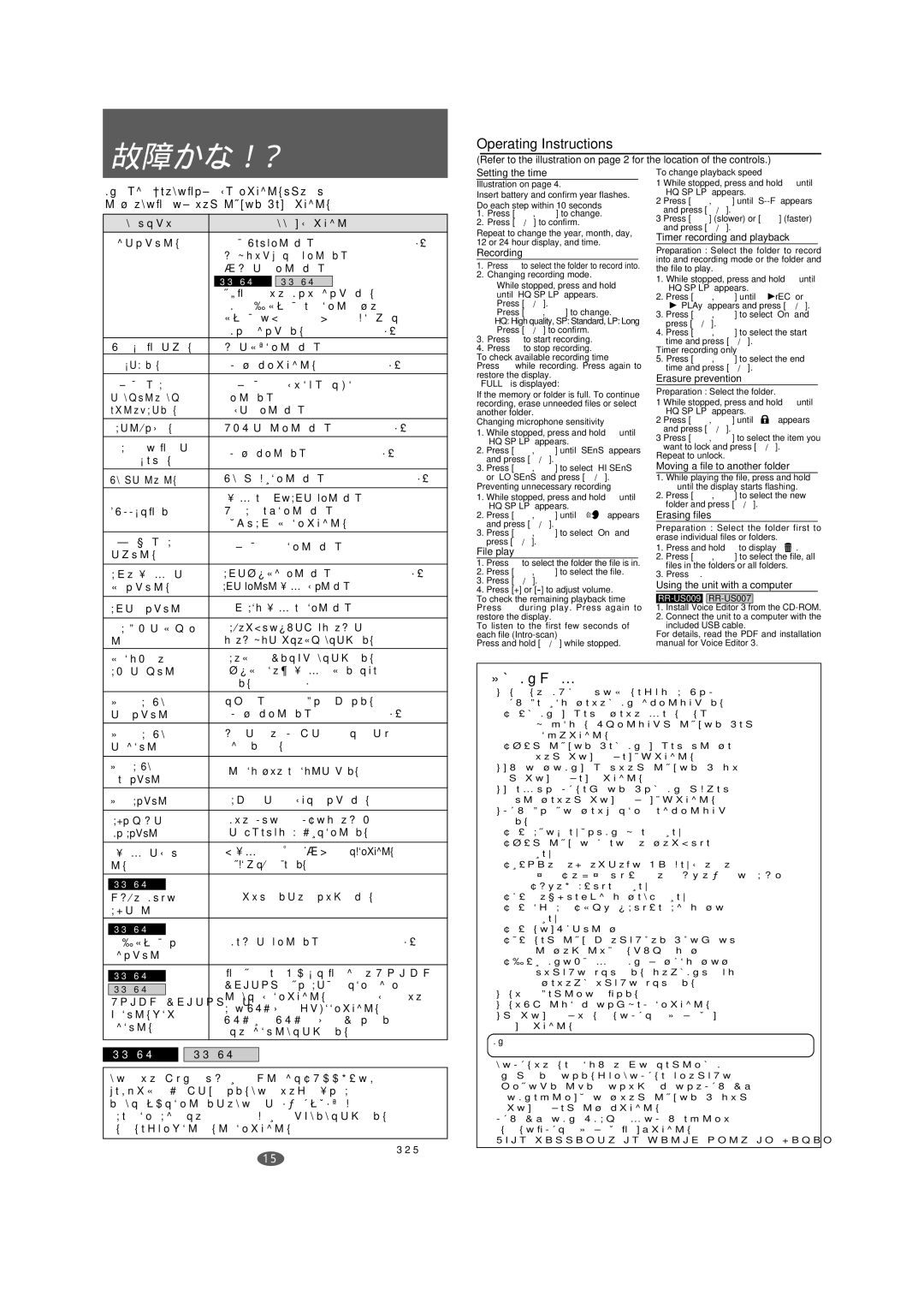 Panasonic RR-US007, RR-QR005, RR-US009 manual 故障かな！？, ＜無料修理規定＞ 