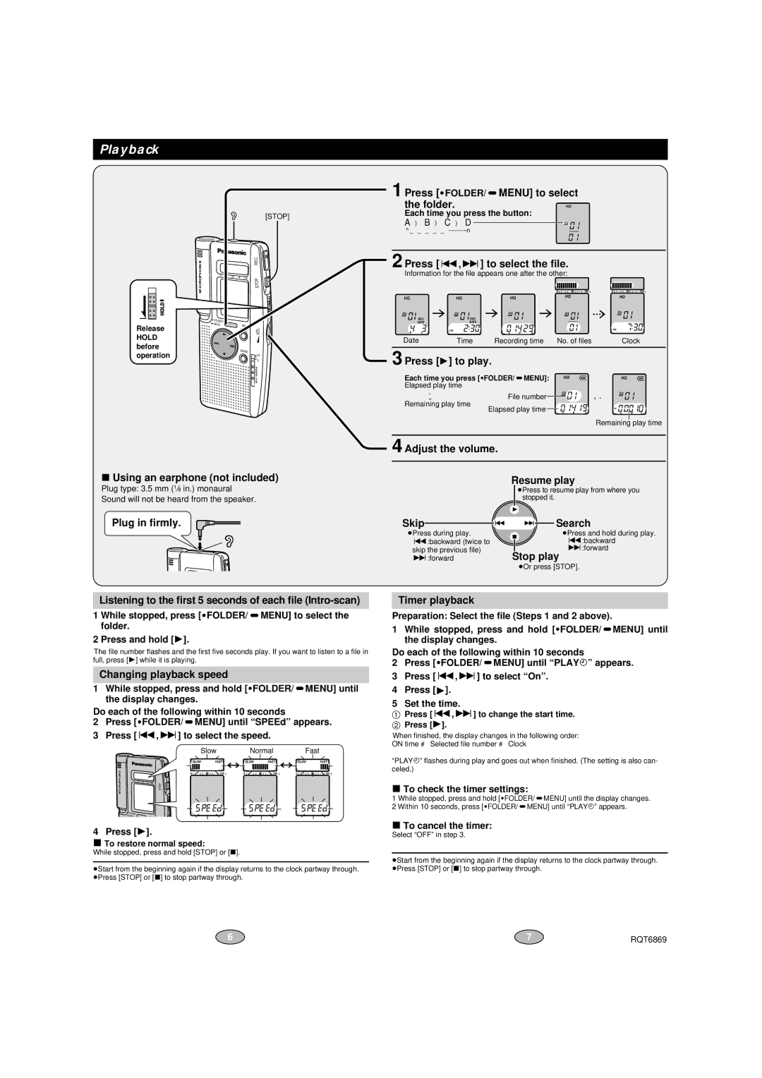 Panasonic RR-QR153, RR-QR150 specifications Playback 