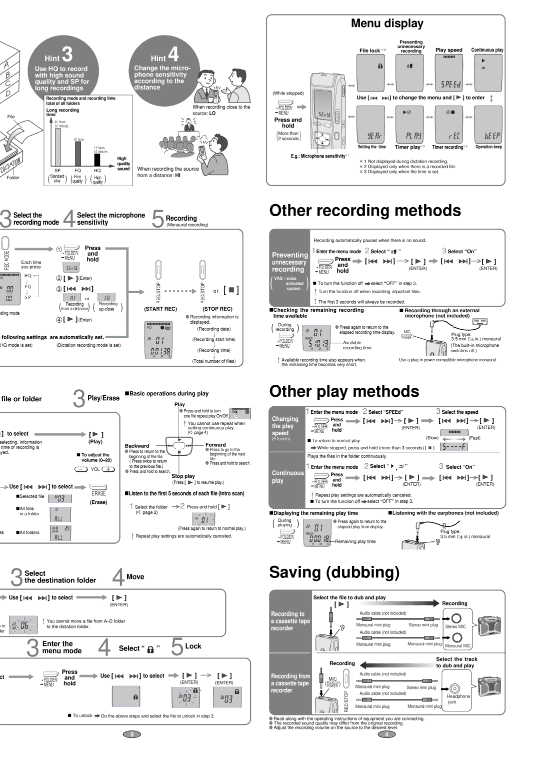 Panasonic RR-QR180 operating instructions Other recording methods, Other play methods, Saving dubbing 