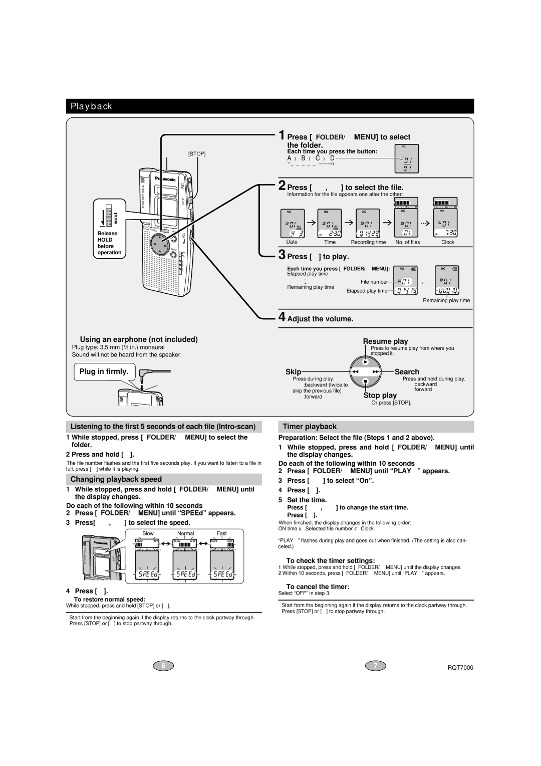 Panasonic RR-US350, RR-US351 specifications Playback 