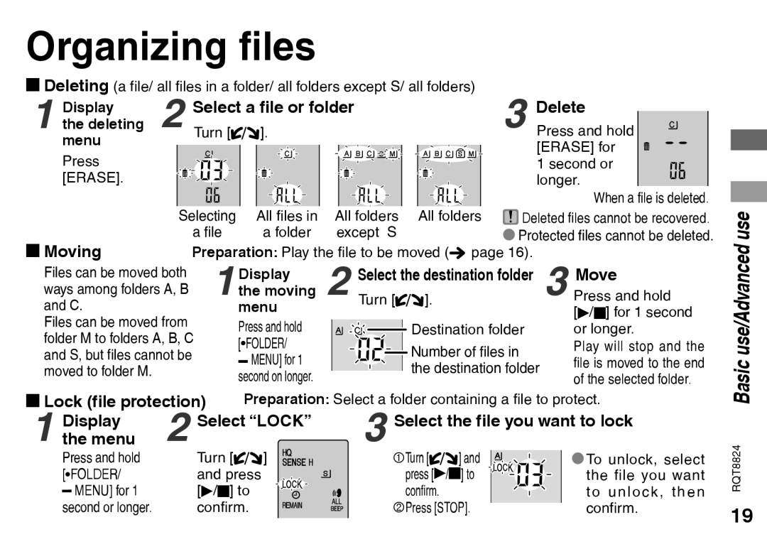 Panasonic RR-US430 manual Organizing files 