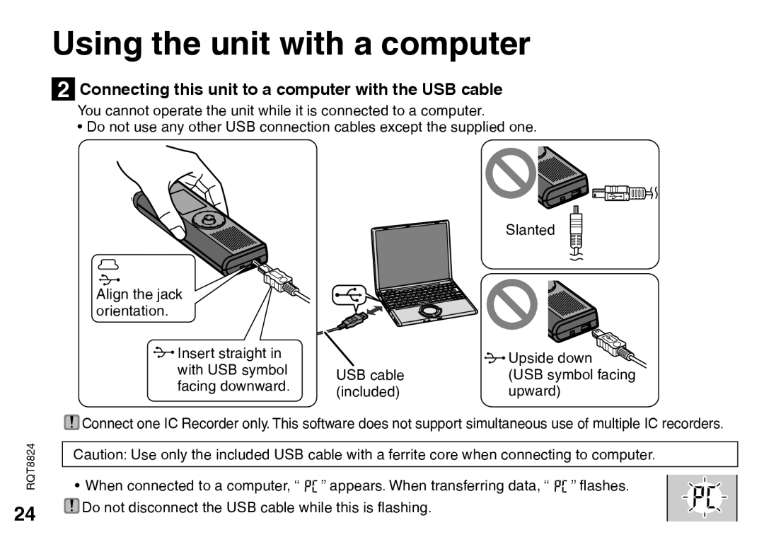 Panasonic RR-US430 manual Using the unit with a computer, Connecting this unit to a computer with the USB cable 