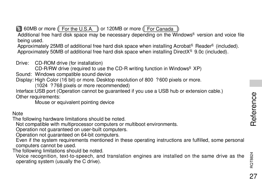 Panasonic RR-US430 manual Reference 