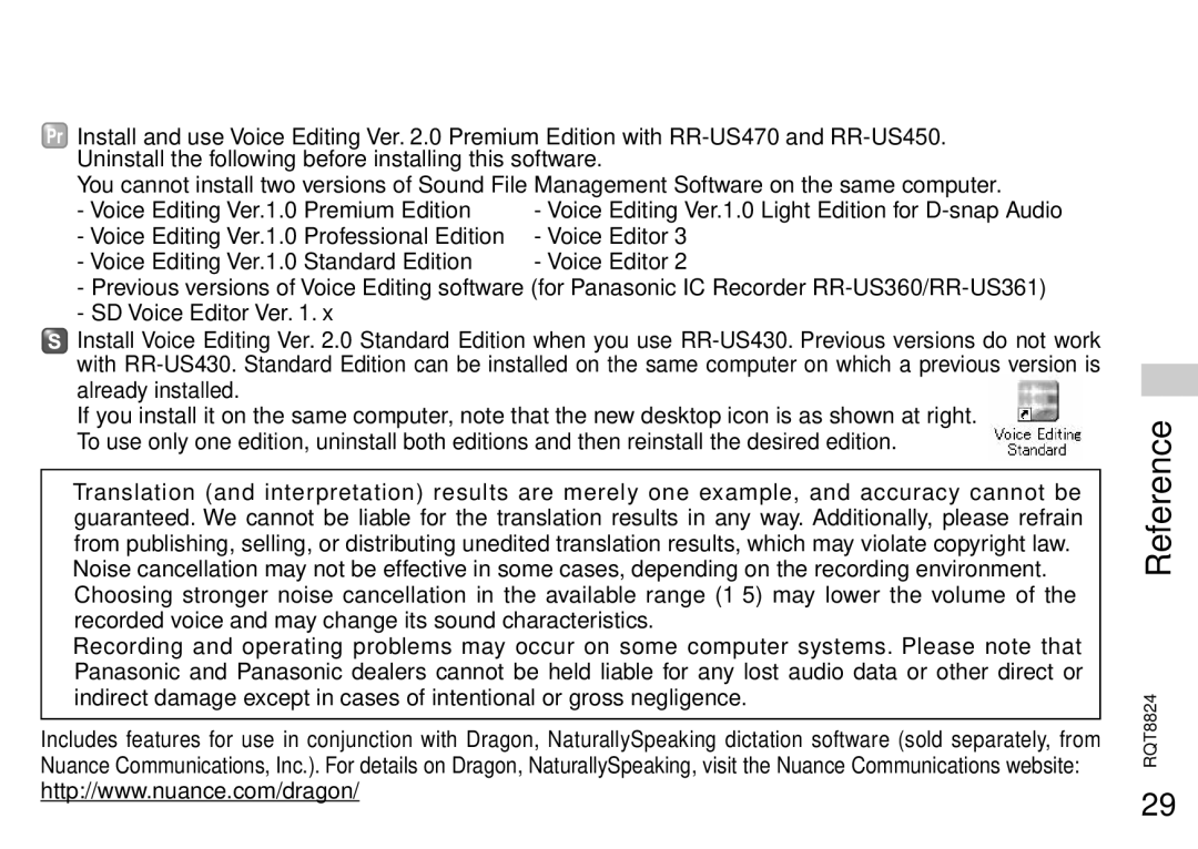 Panasonic RR-US430 manual Voice Editing Ver.1.0 Light Edition for D-snap Audio 