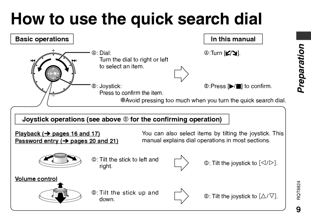 Panasonic RR-US430 How to use the quick search dial, Basic operations This manual, Volume control 