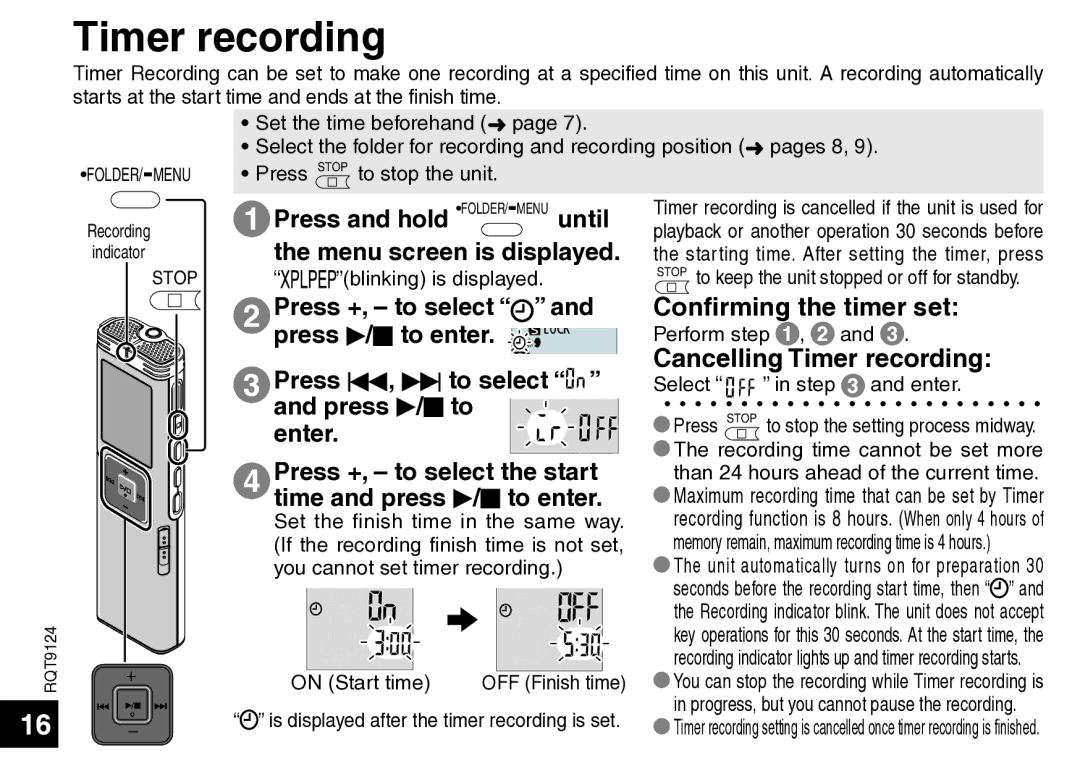 Panasonic RR-US750, RR-US950 manual Confirming the timer set, Cancelling Timer recording 