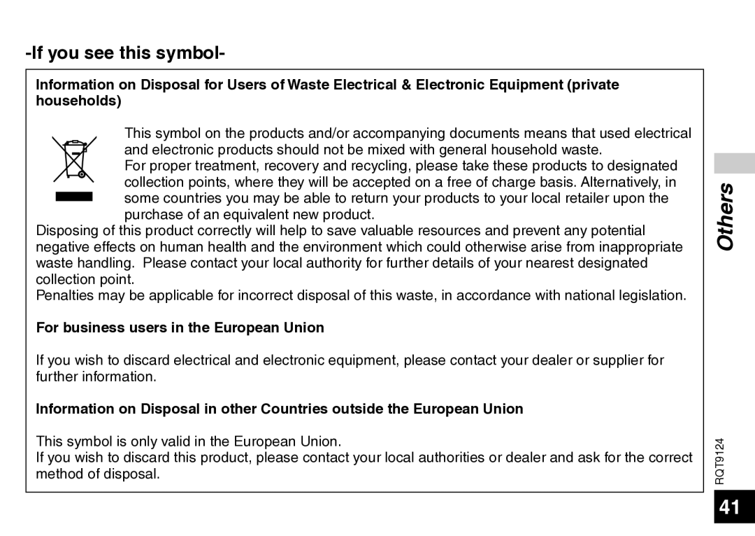 Panasonic RR-US950, RR-US750 manual If you see this symbol, For business users in the European Union 