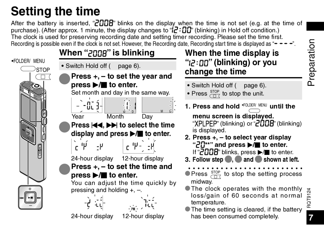 Panasonic RR-US950, RR-US750 manual Setting the time, When Is blinking, Change the time 