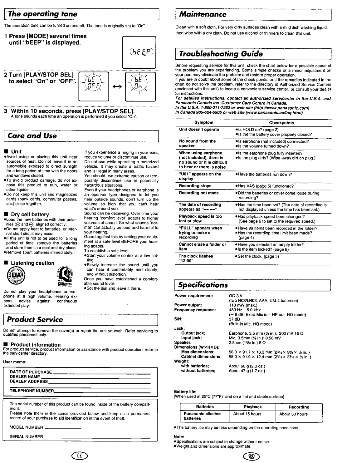 Panasonic RRQR240, RRQR80 manual 