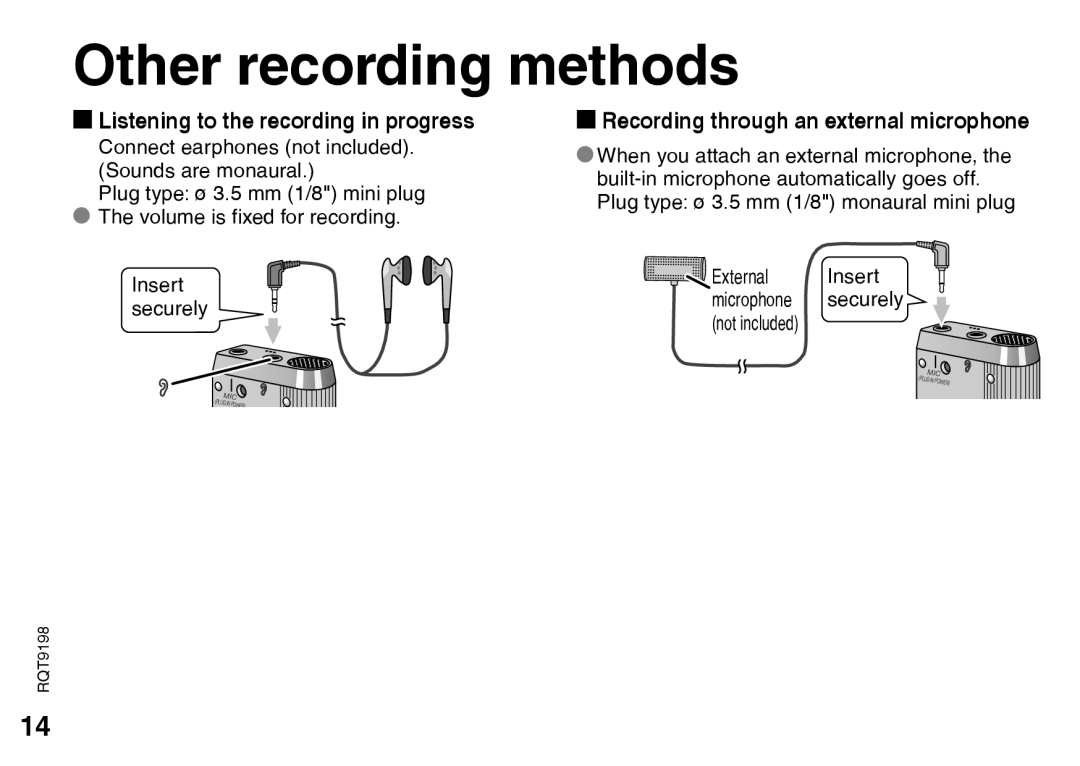 Panasonic RRQR270, RQT9198 warranty Other recording methods, Listening to the recording in progress 