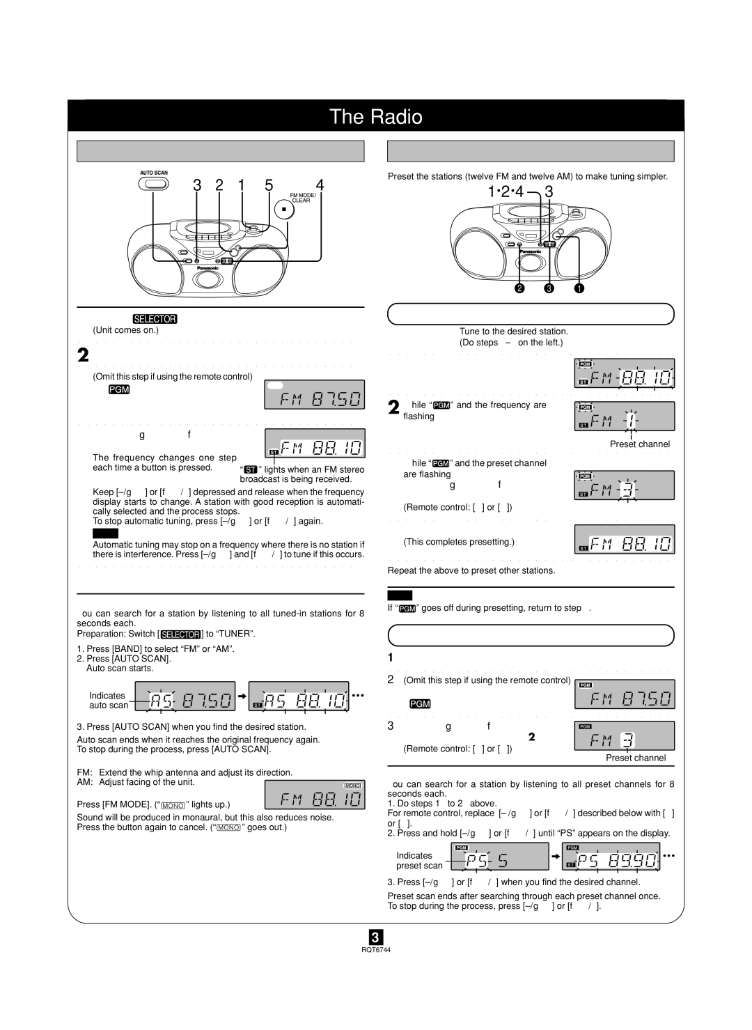 Panasonic RX-D25, RX-D21 manual Radio, Normal tuning, Preset tuning 