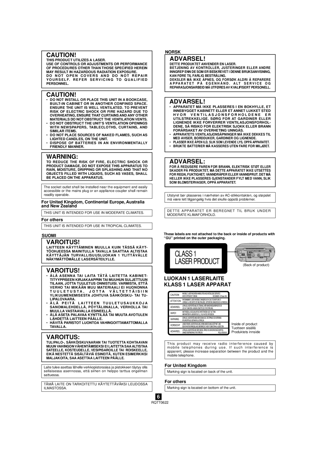 Panasonic RX-D26 manual For others, For United Kingdom, Ä P E I T Ä L a I T T E E N T U U L E T U S a U K K O J a 