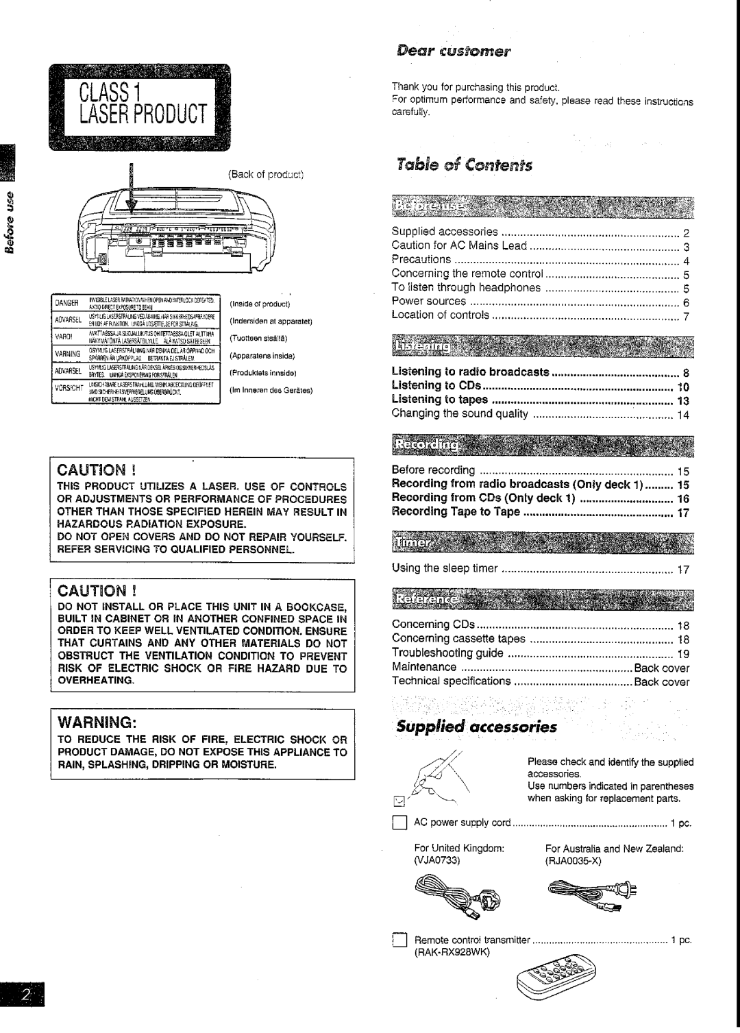 Panasonic RX-DT39 manual 