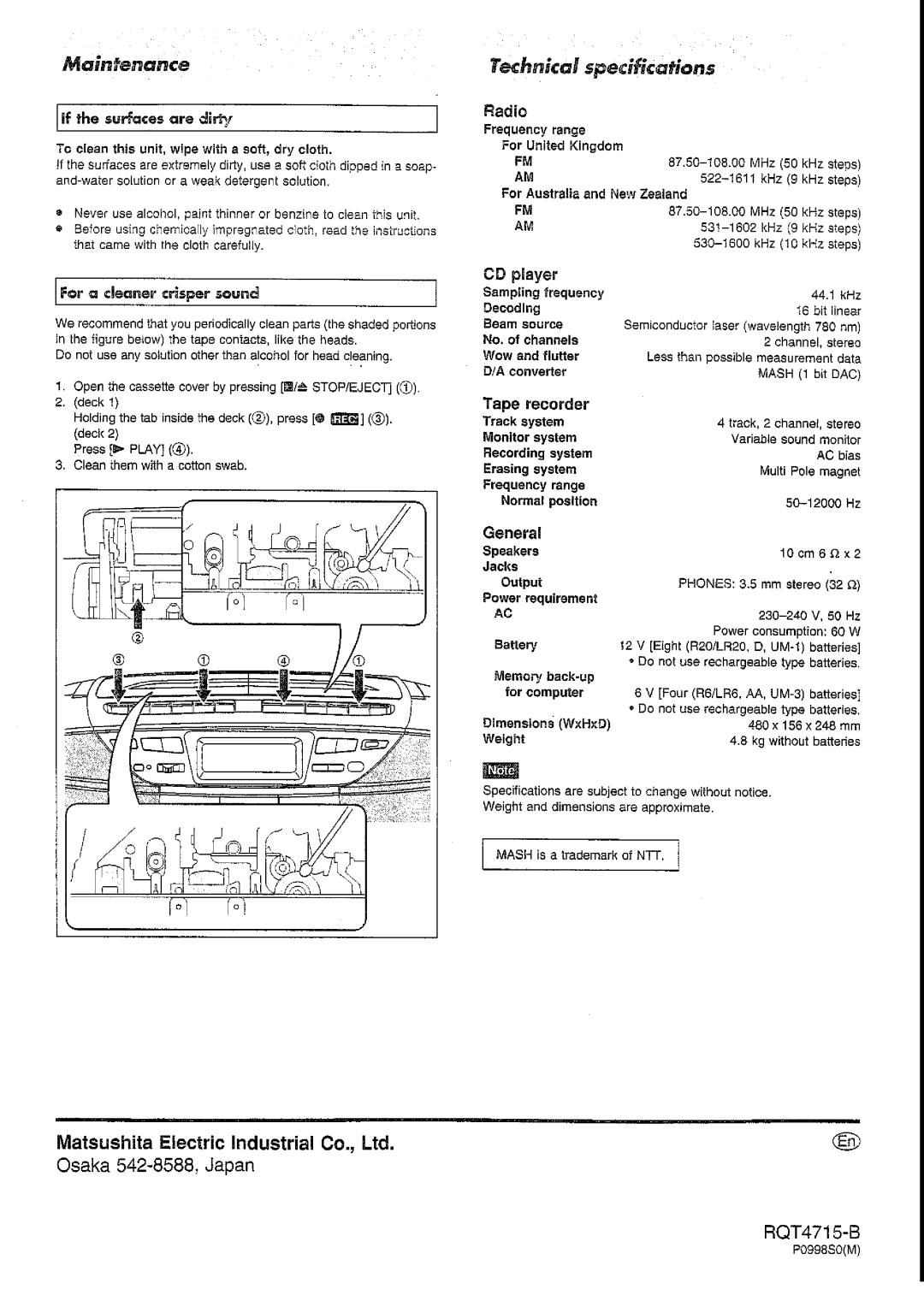 Panasonic RX-DT39 manual 