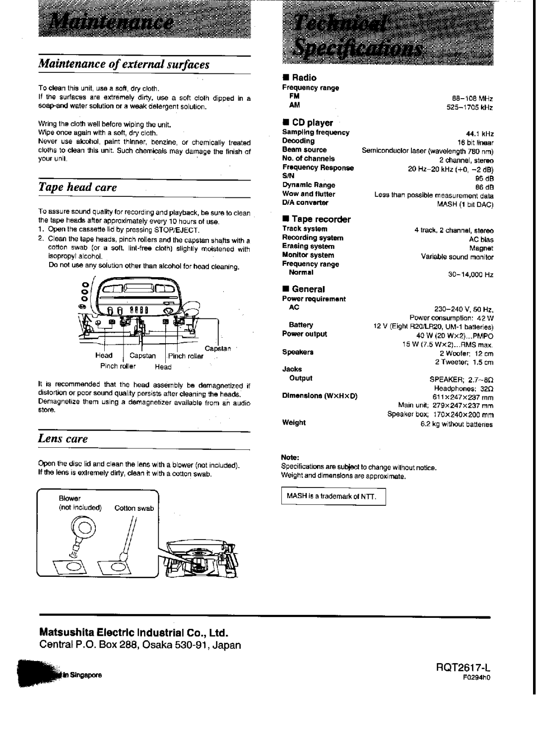 Panasonic RX-DT600 manual 