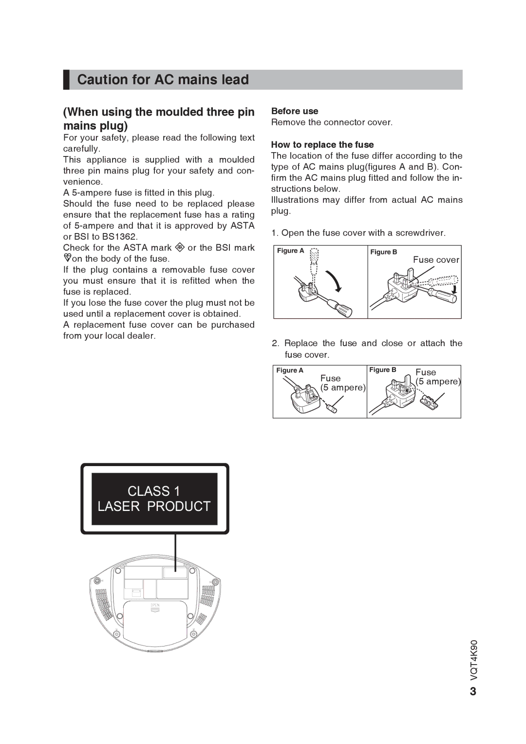 Panasonic RX-DU10 operating instructions When using the moulded three pin mains plug, Before use, How to replace the fuse 