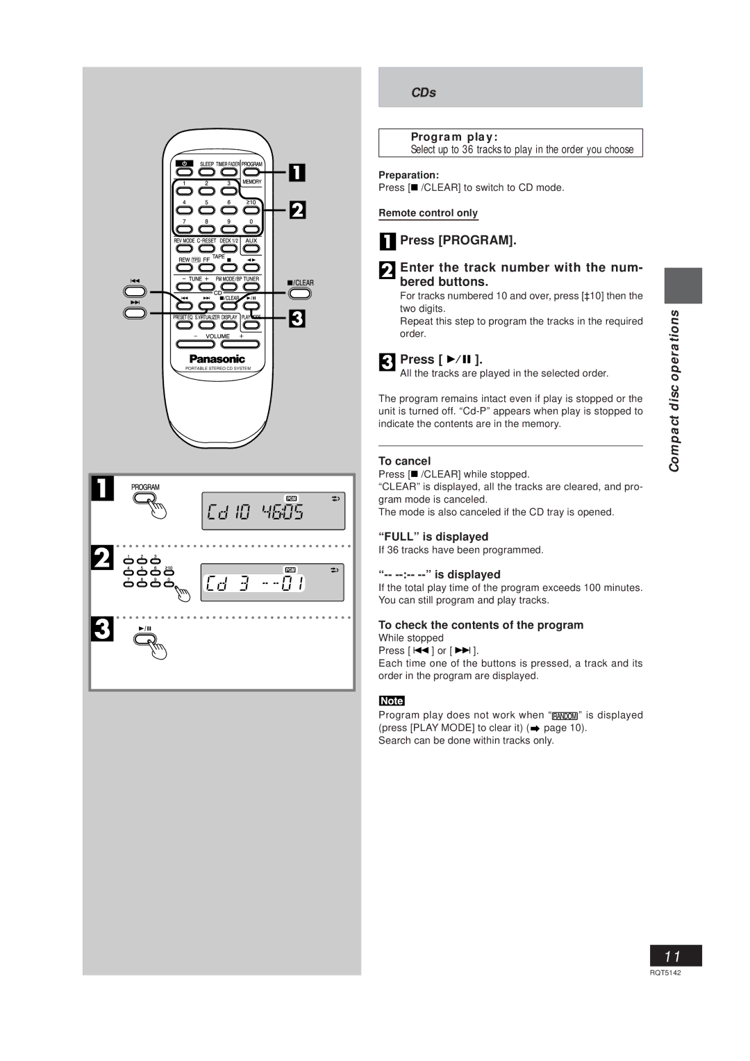 Panasonic RX-ED50 manual Press, Program play, Full is displayed, Is displayed, To check the contents of the program 