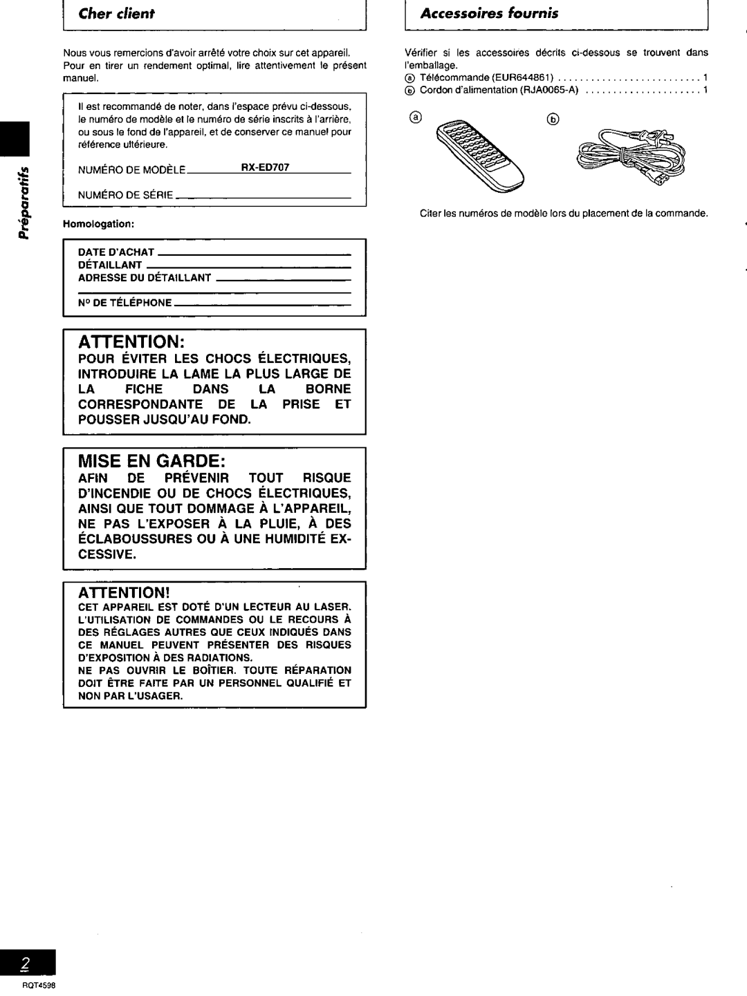 Panasonic RX-ED707 manual 