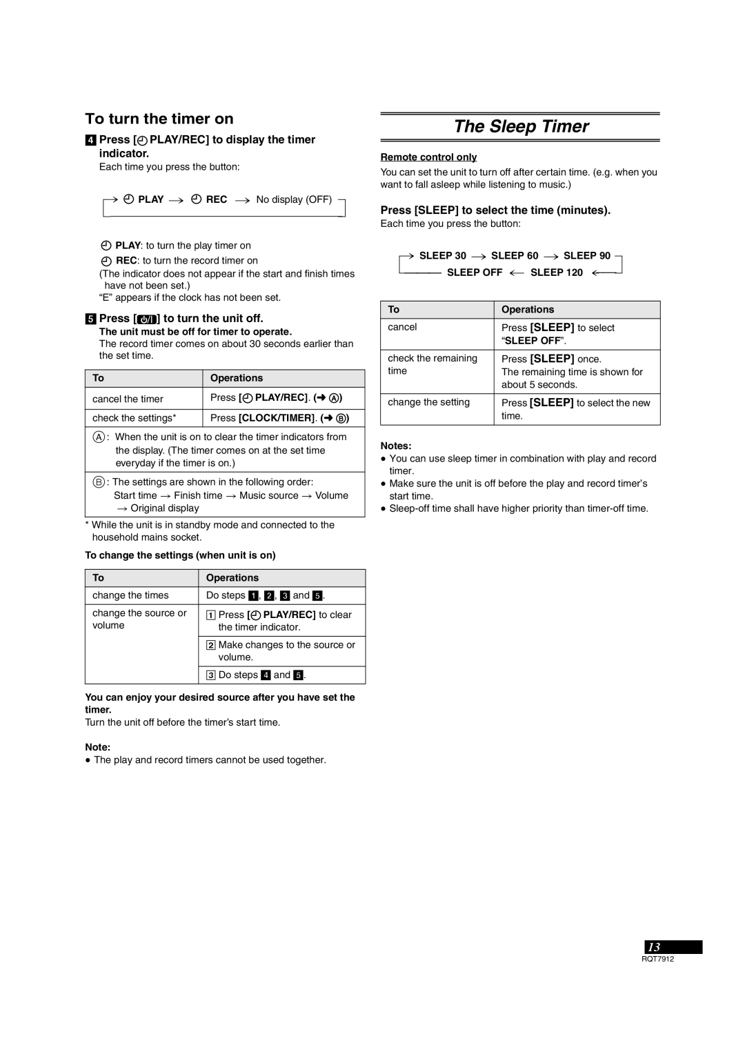 Panasonic RX-ES23, RX-ES29 operating instructions Sleep Timer, To turn the timer on, ================n 