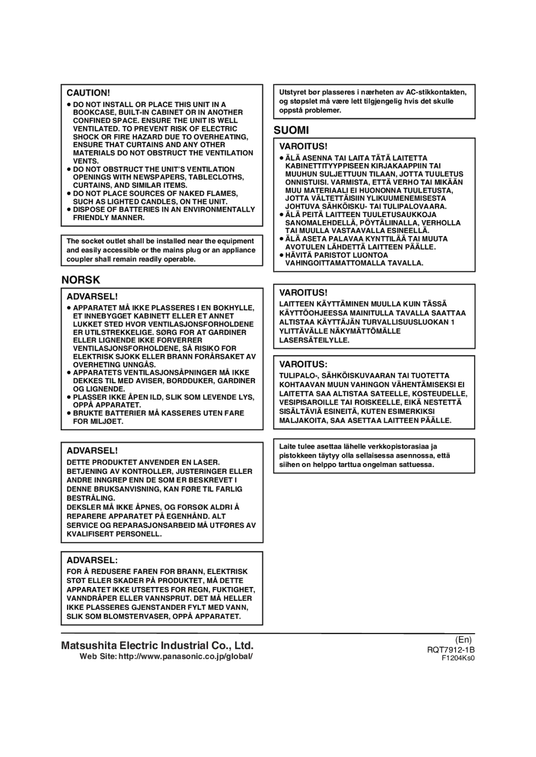 Panasonic RX-ES29, RX-ES23 operating instructions Norsk 