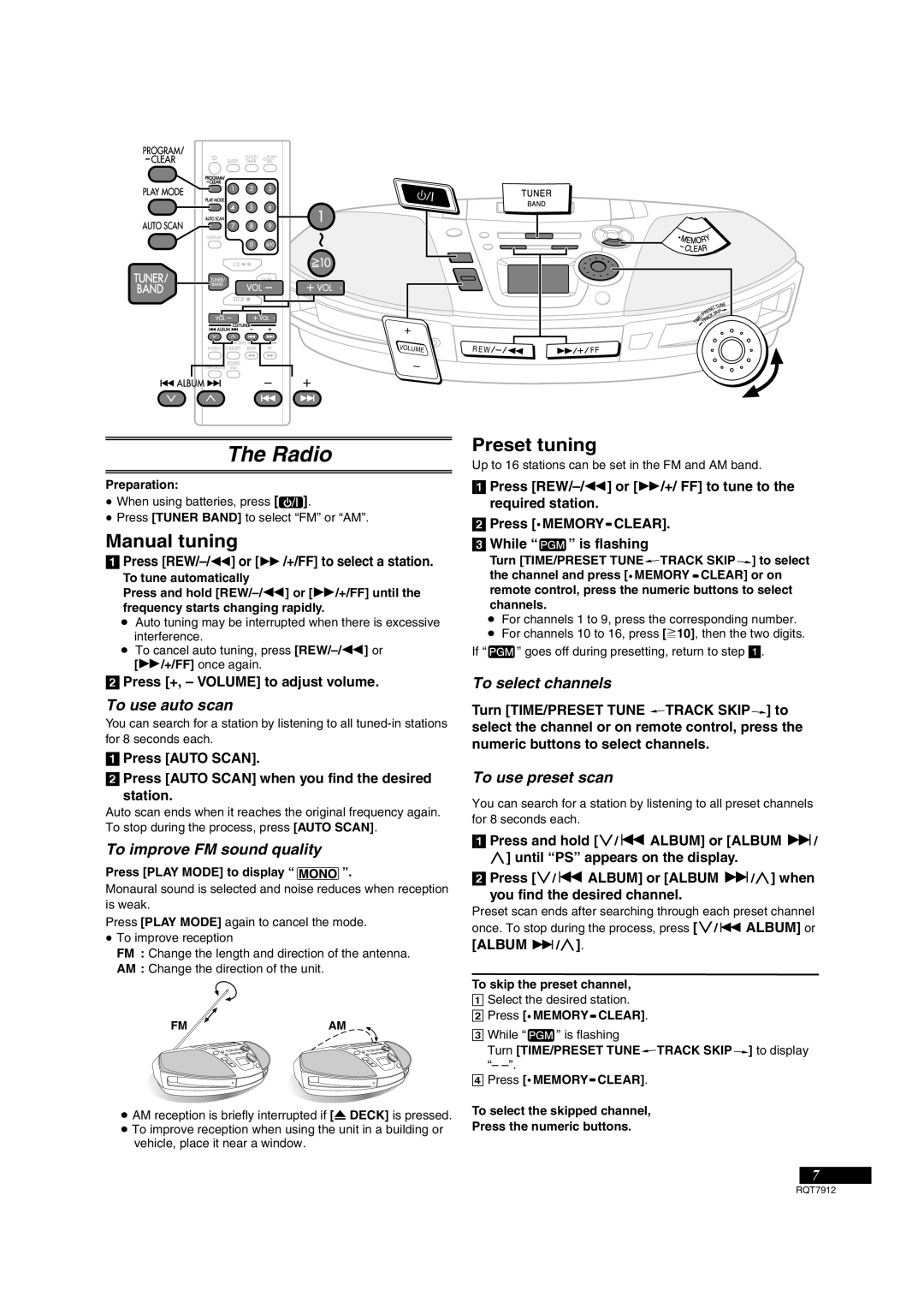 Panasonic RX-ES23, RX-ES29 operating instructions Radio, Manual tuning, Preset tuning 