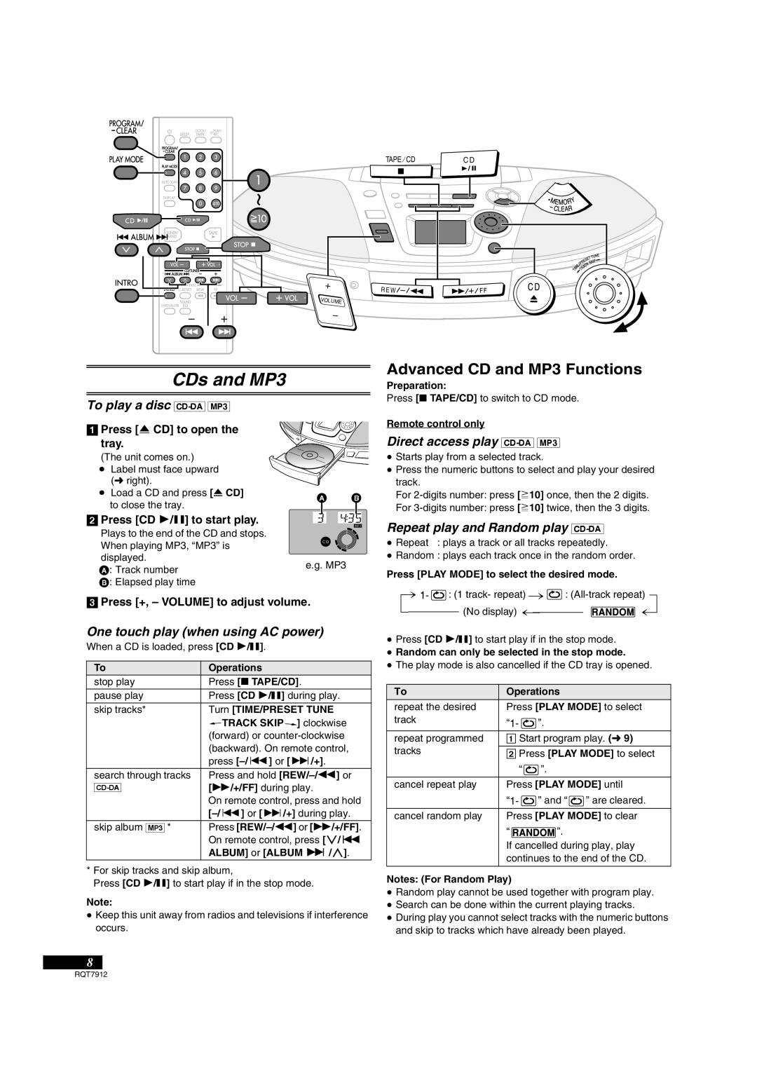 Panasonic RX-ES29, RX-ES23 operating instructions CDs and MP3, Advanced CD and MP3 Functions 