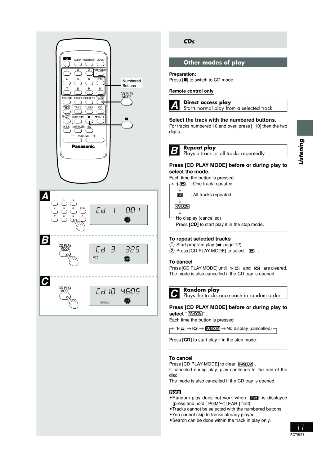 Panasonic RX-EX1 operating instructions CDs, Other modes of play 