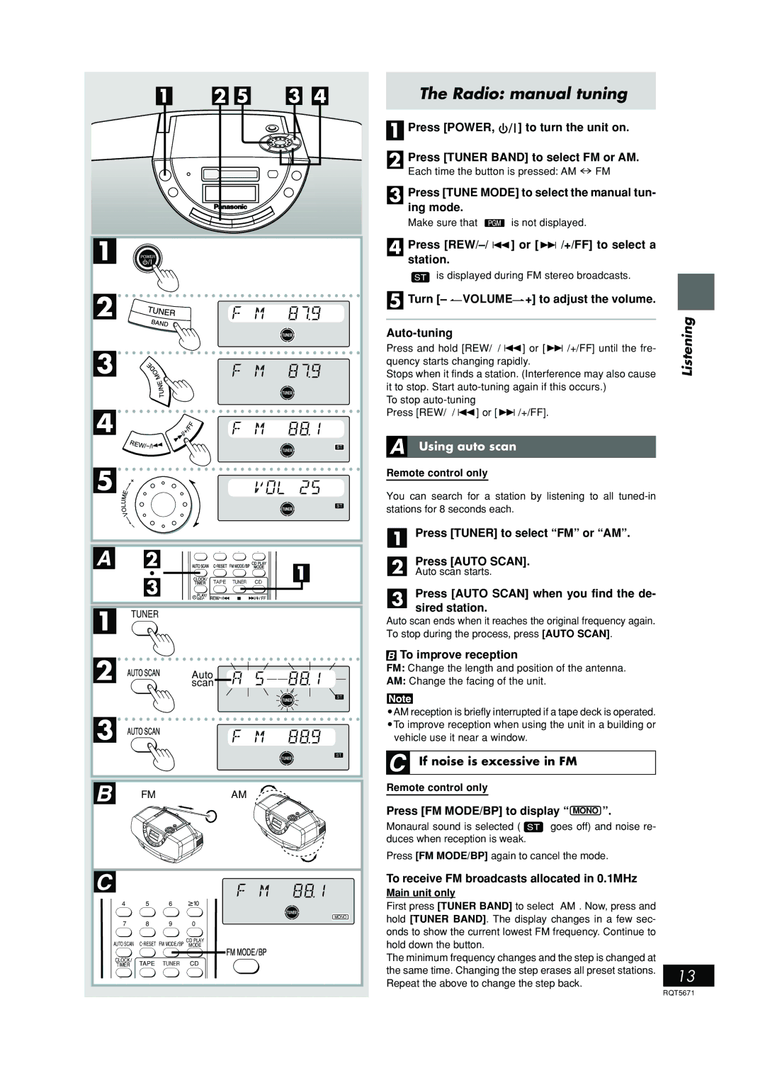 Panasonic RX-EX1 operating instructions Radio manual tuning 