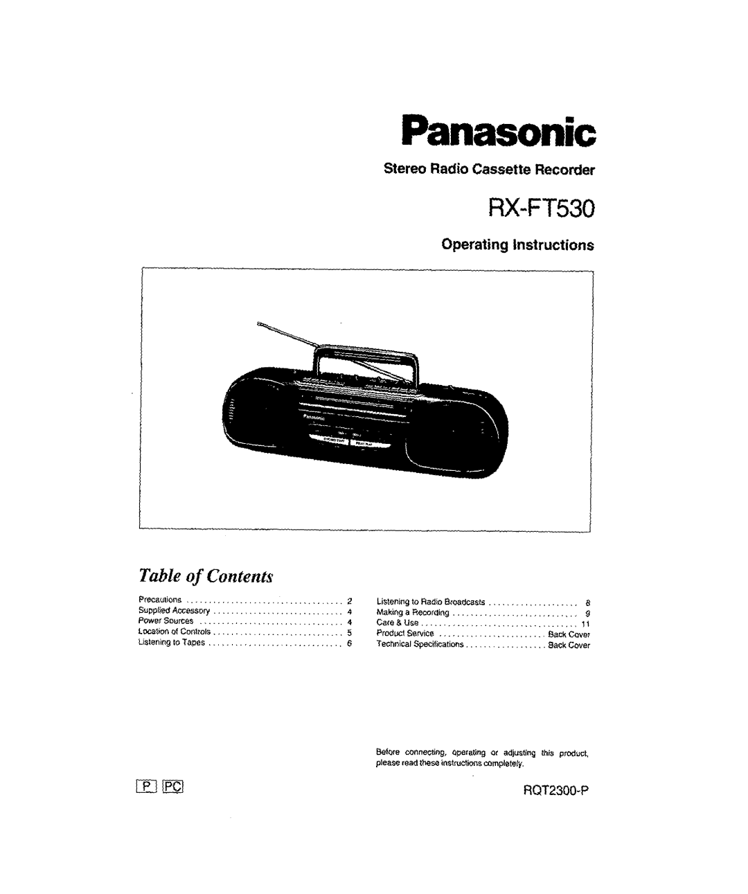 Panasonic RQT2300-P, RX-FT530 manual 