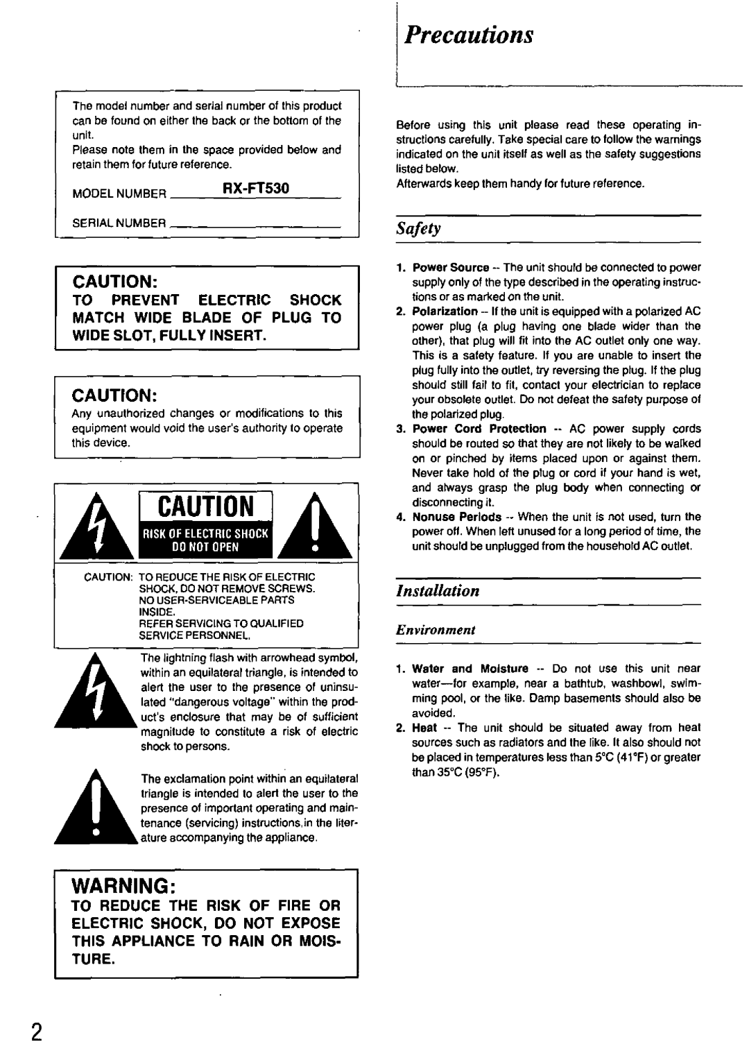 Panasonic RX-FT530, RQT2300-P manual 