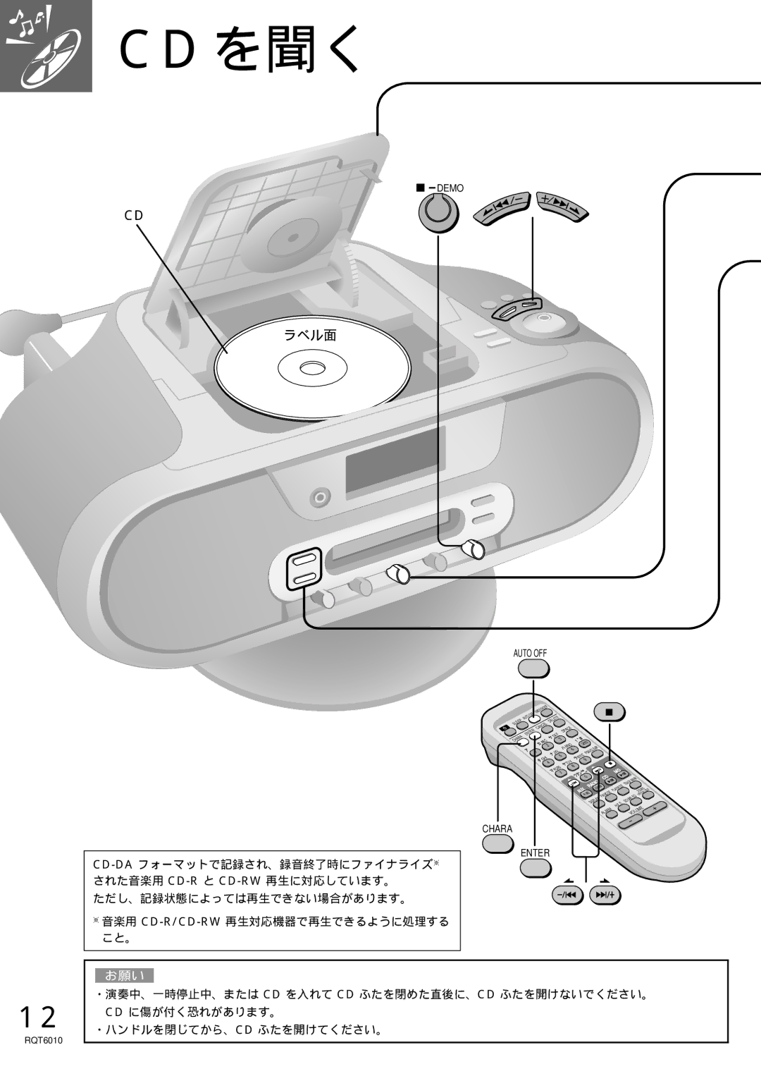 Panasonic RX-MDX55 manual Cdを聞く, ラベル面 