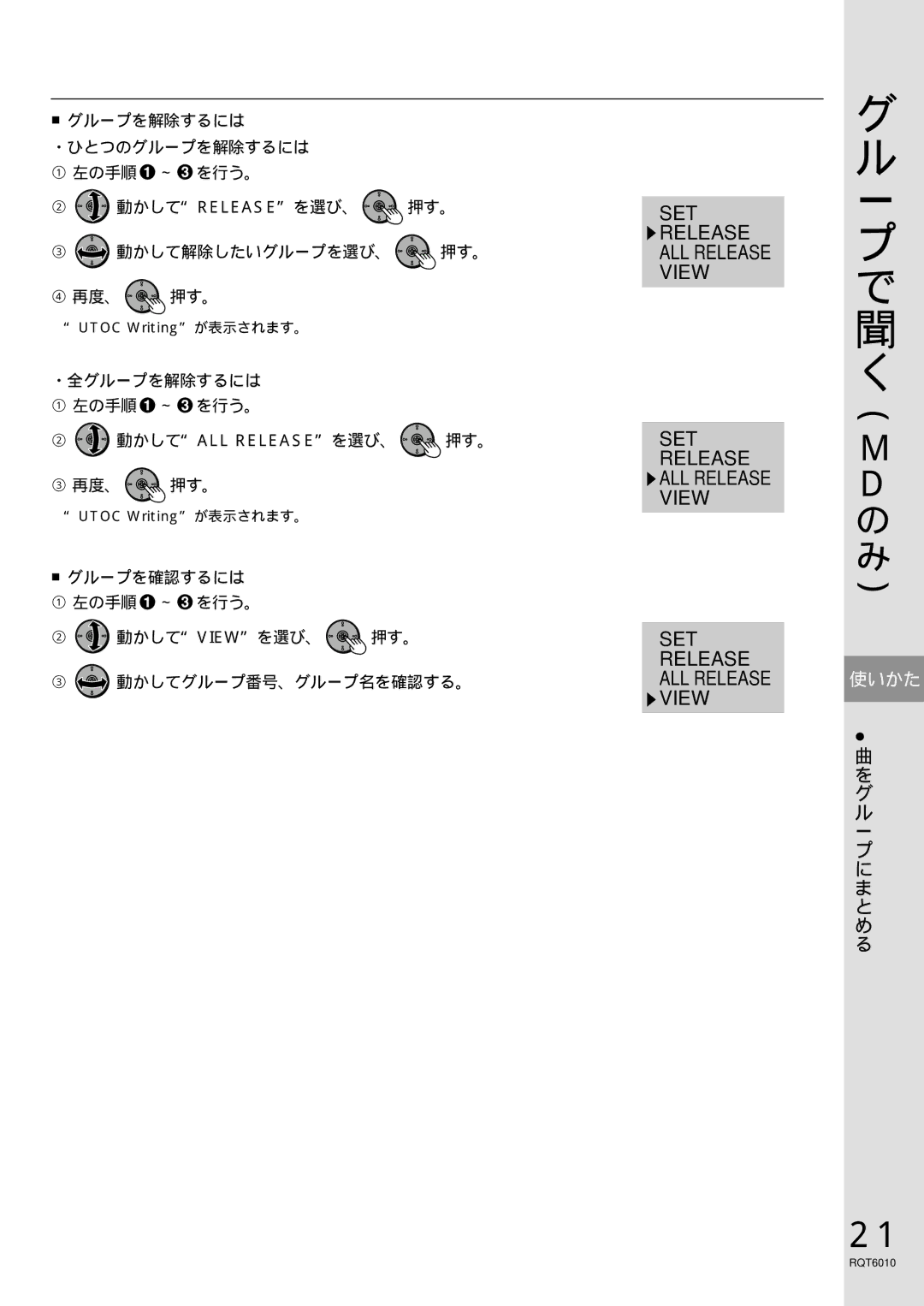 Panasonic RX-MDX55 manual SET Release ALL Release View 