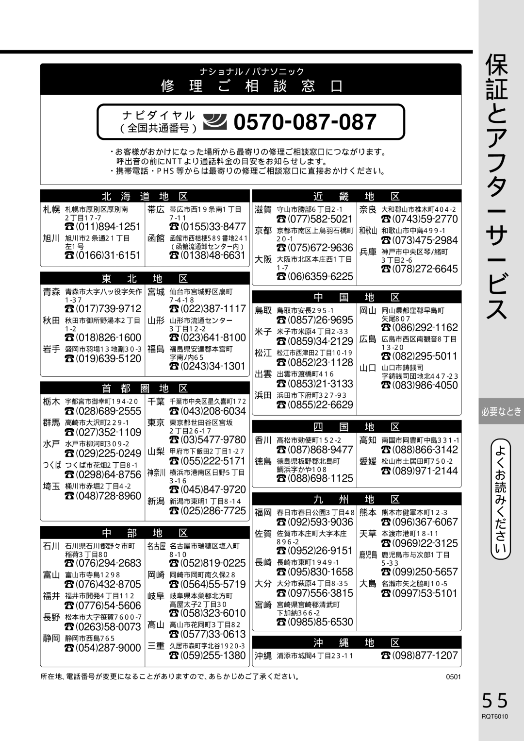 Panasonic RX-MDX55 manual 0570-087-087, ダ イ ヤ ル 