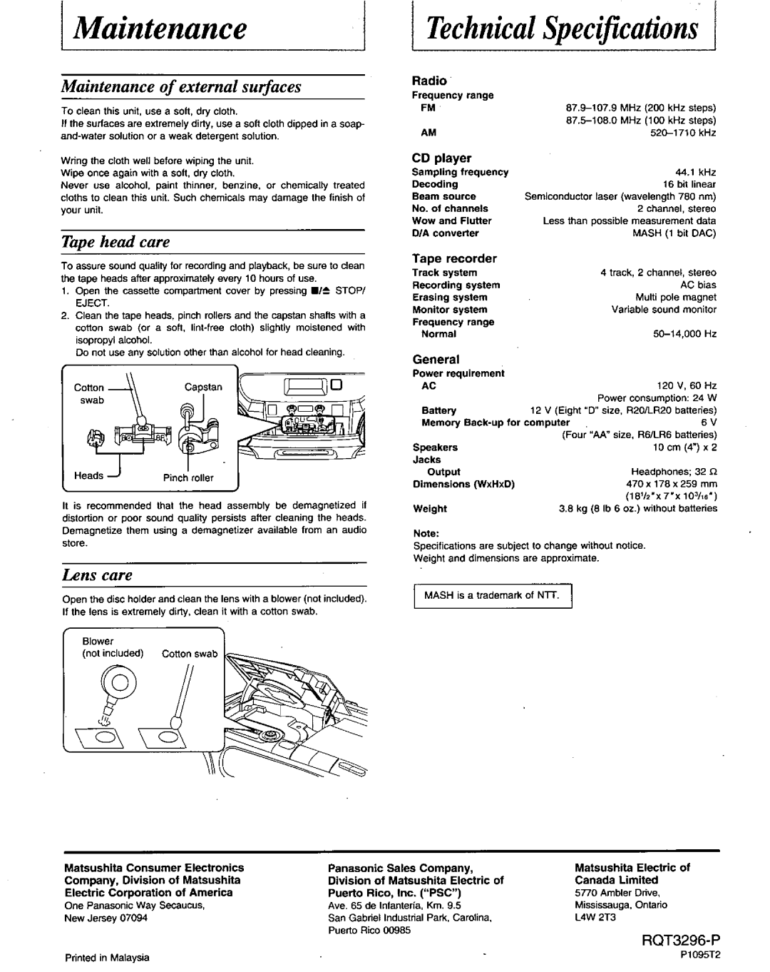 Panasonic RXDS22 manual 