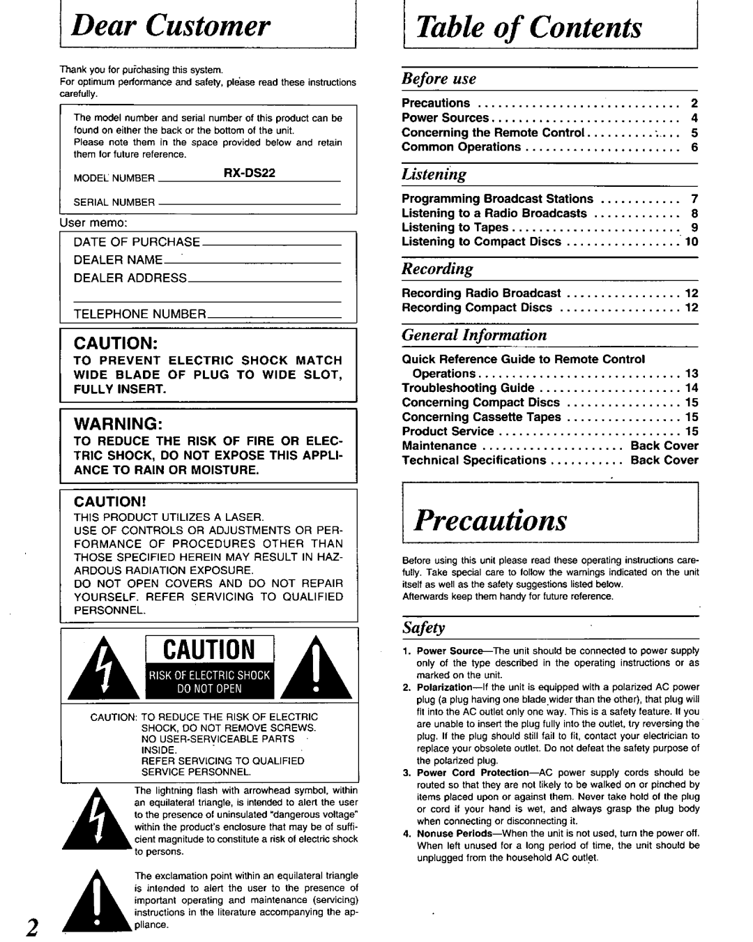 Panasonic RXDS22 manual 