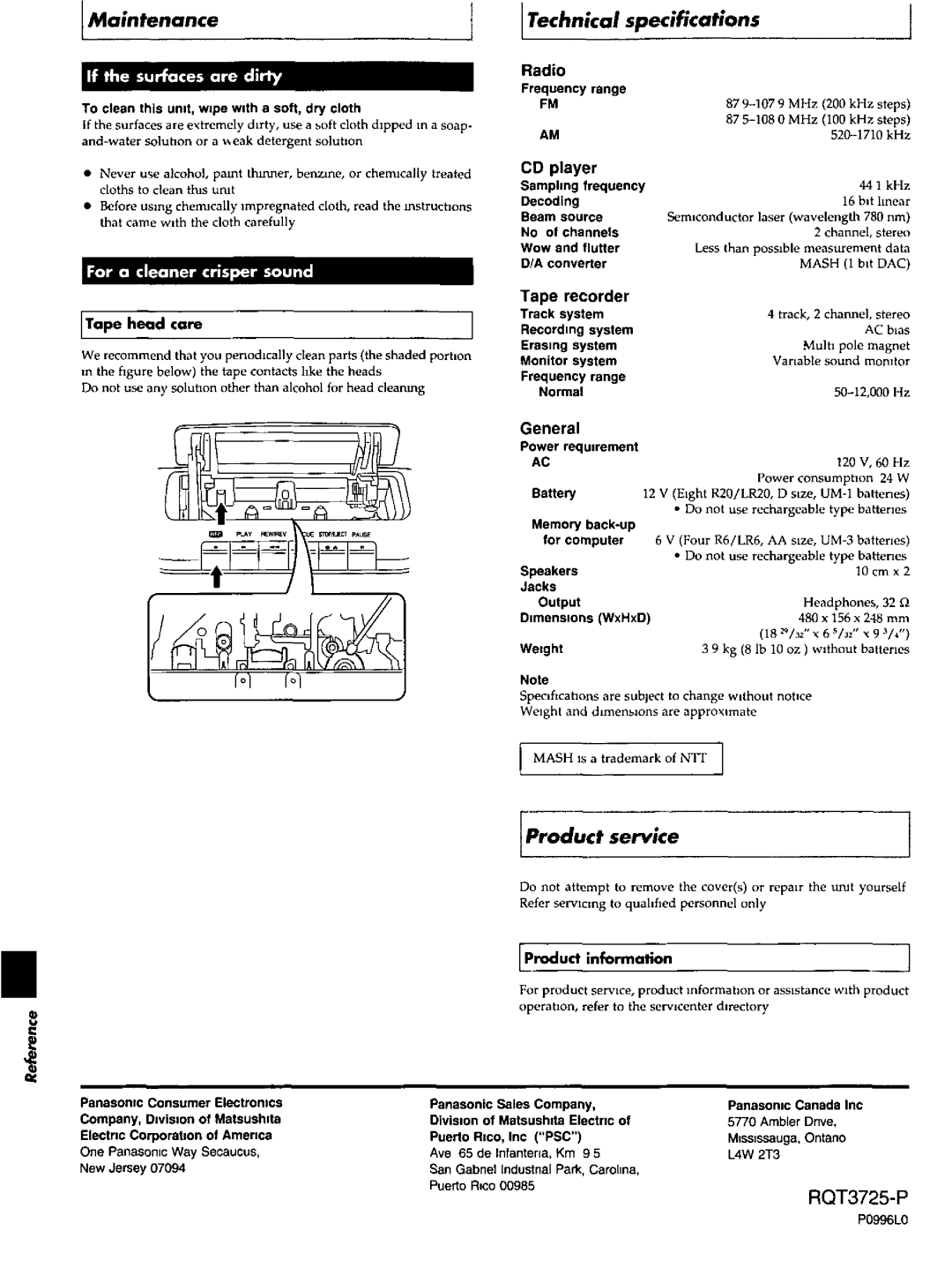 Panasonic RXDS27 manual 