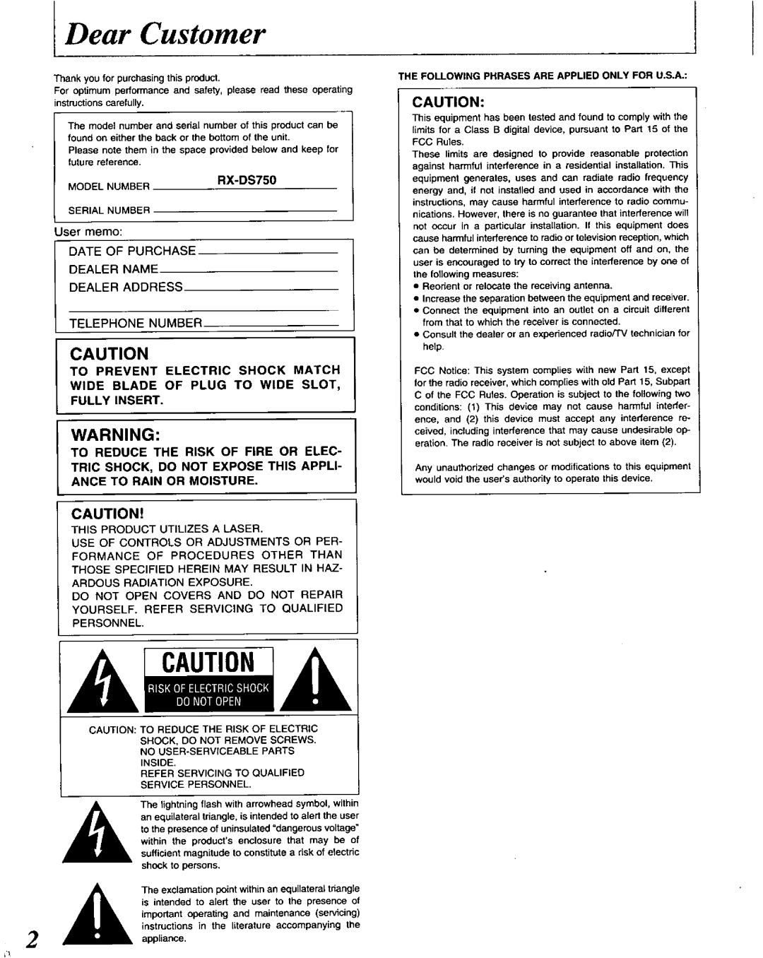 Panasonic RXDS750 manual 