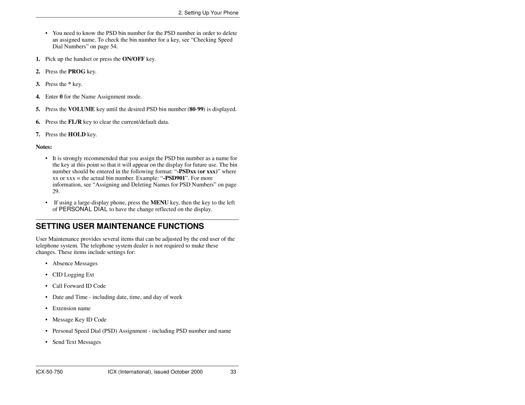 Panasonic S-ICX manual Setting User Maintenance Functions 