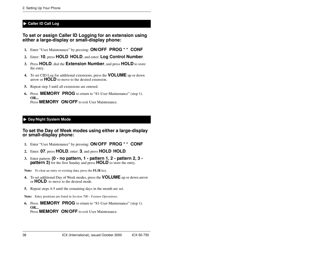 Panasonic S-ICX manual Caller ID Call Log, Day/Night System Mode 