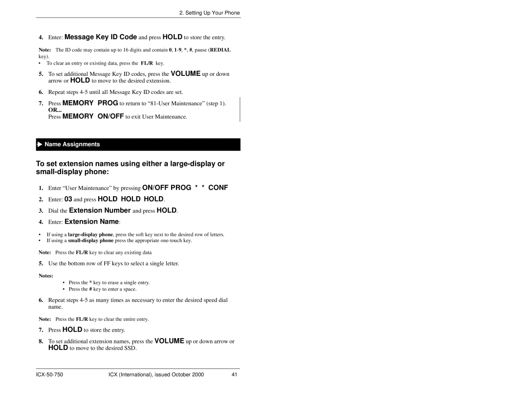 Panasonic S-ICX manual Name Assignments 