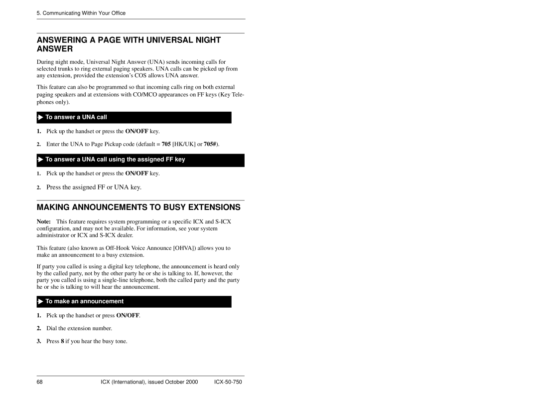 Panasonic S-ICX manual Answering a page with Universal Night Answer, Making Announcements to Busy Extensions 